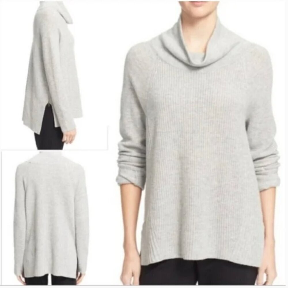 ** Vince Wool Cashmere Side Zip Cowlneck Sweater Heather Grey Size M